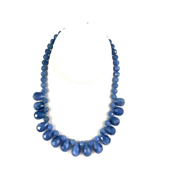 Dyed Agate Blue Faceted Bead Necklace With Toggle Clasp For Women - Picture 2 of 11